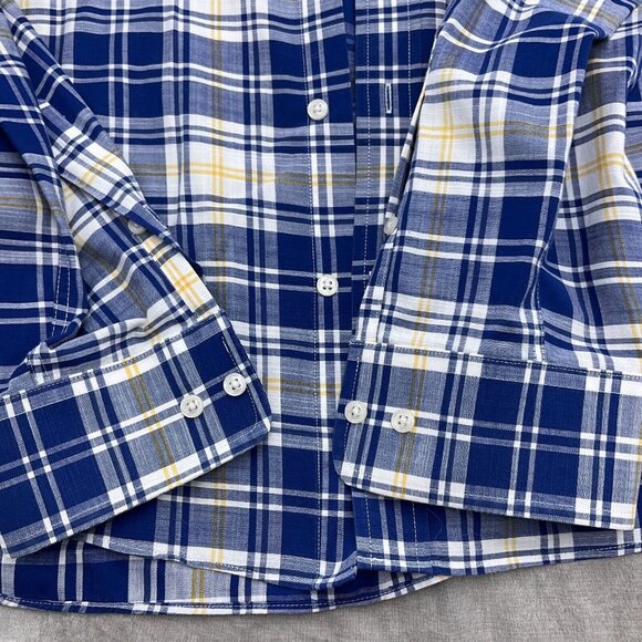 Lauren Ralph Lauren Shirt Men XLarge Blue Yellow‎ Plaid Regular Fit Soft Stretch - Picture 3 of 12